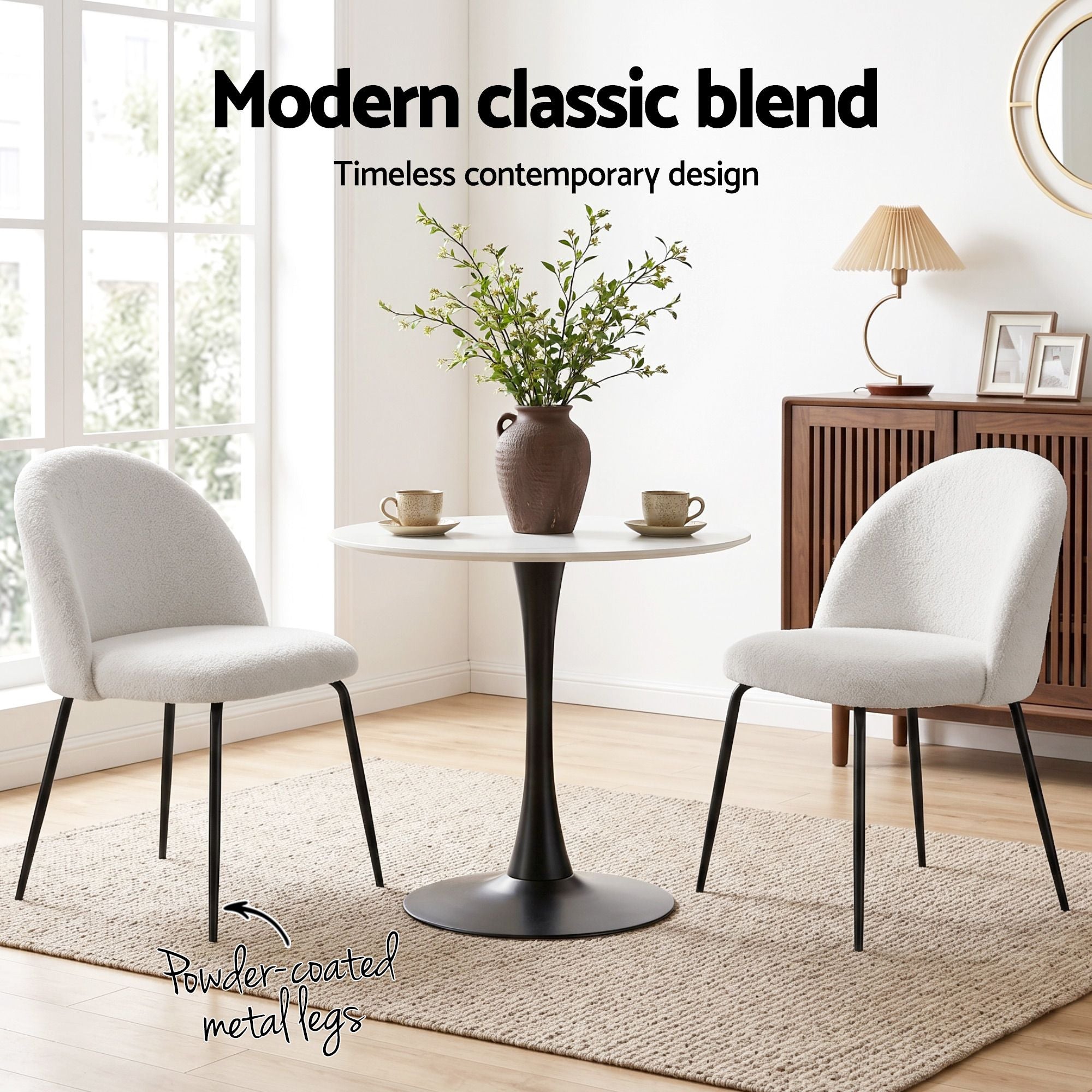 Dining Chairs Set of 6 Sherpa Boucle White
