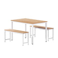 3 Piece Dining Bench Set - Natural and White