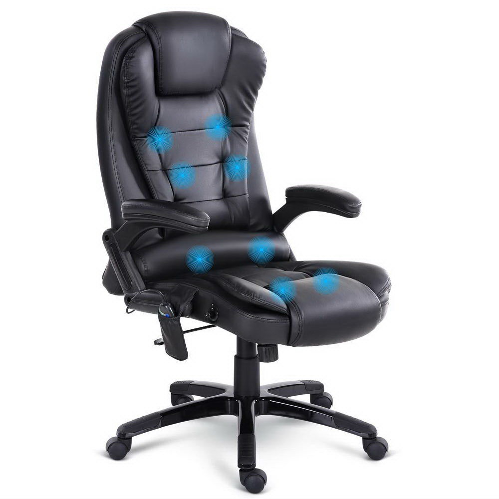 8 Point Massage Office Chair Heated Seat Recliner PU Black