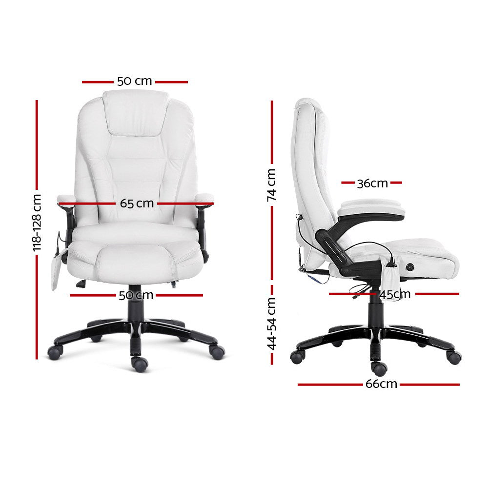 8 Point Massage Office Chair Heated Seat Recliner PU White