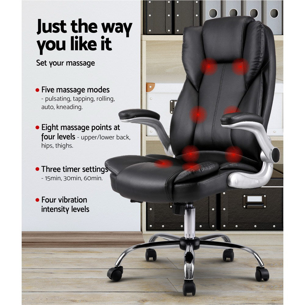 8 Point Massage Office Chair PU Leather Black