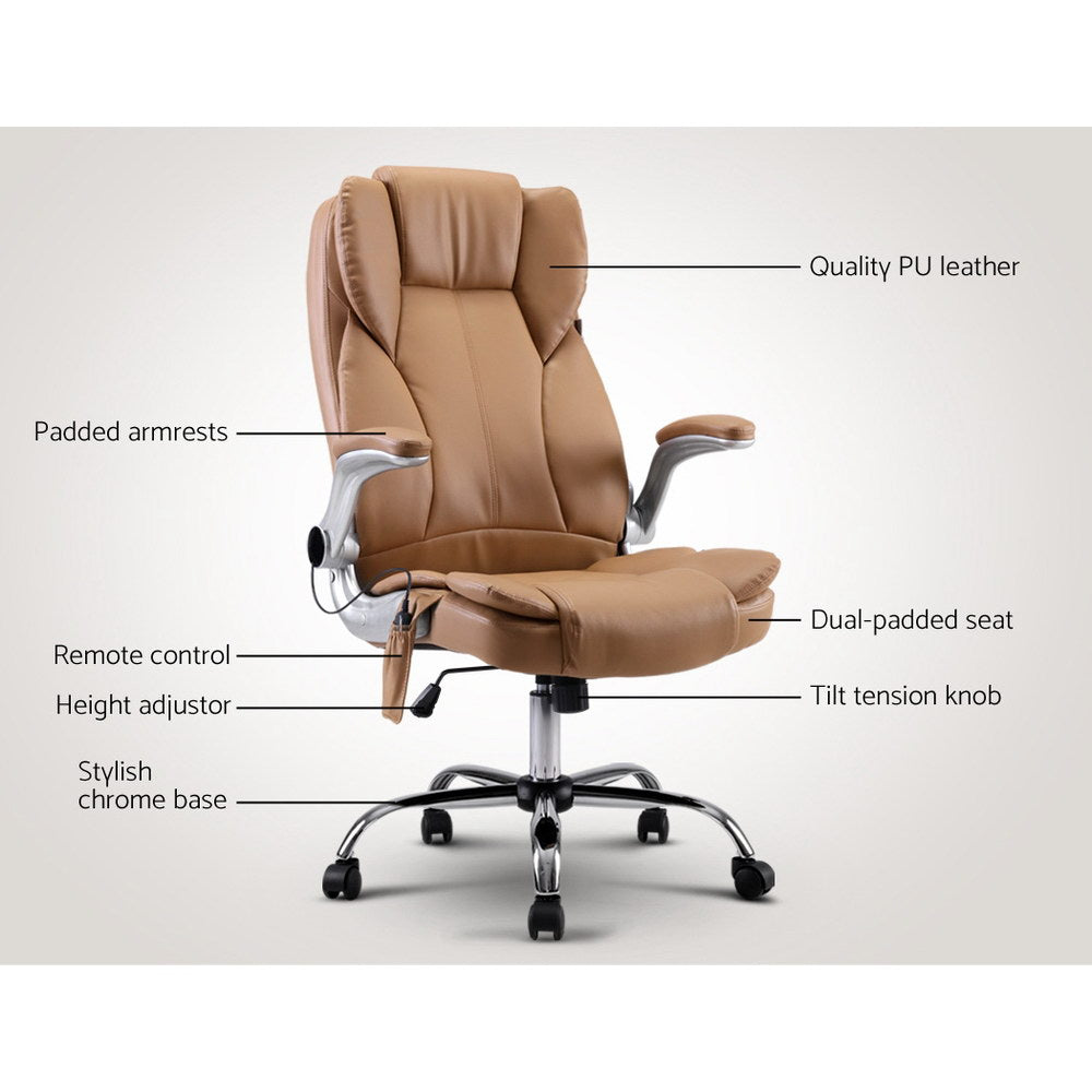 8 Point Massage Office Chair PU Leather Espresso