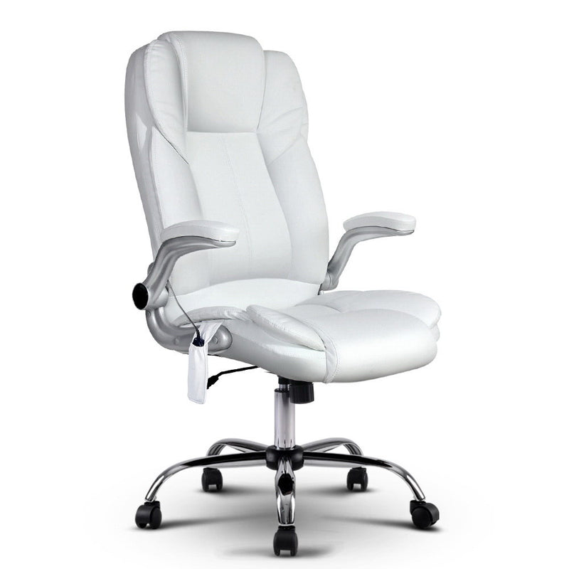 8 Point Massage Office Chair PU Leather White