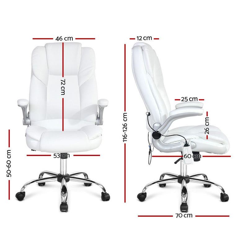 8 Point Massage Office Chair PU Leather White