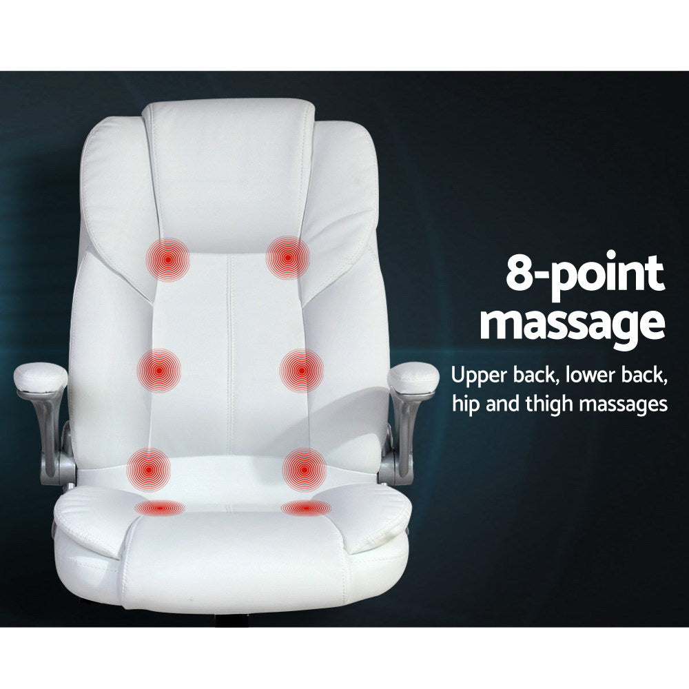 8 Point Massage Office Chair PU Leather White