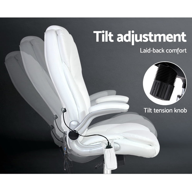 8 Point Massage Office Chair PU Leather White