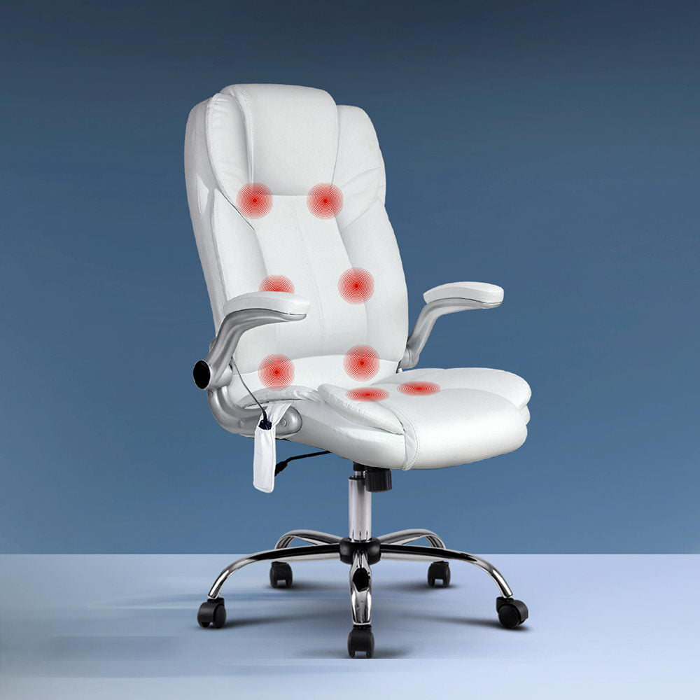 8 Point Massage Office Chair PU Leather White