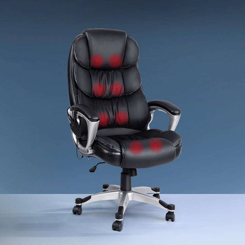 8 Point Massage Office Chair Heated Seat PU Black