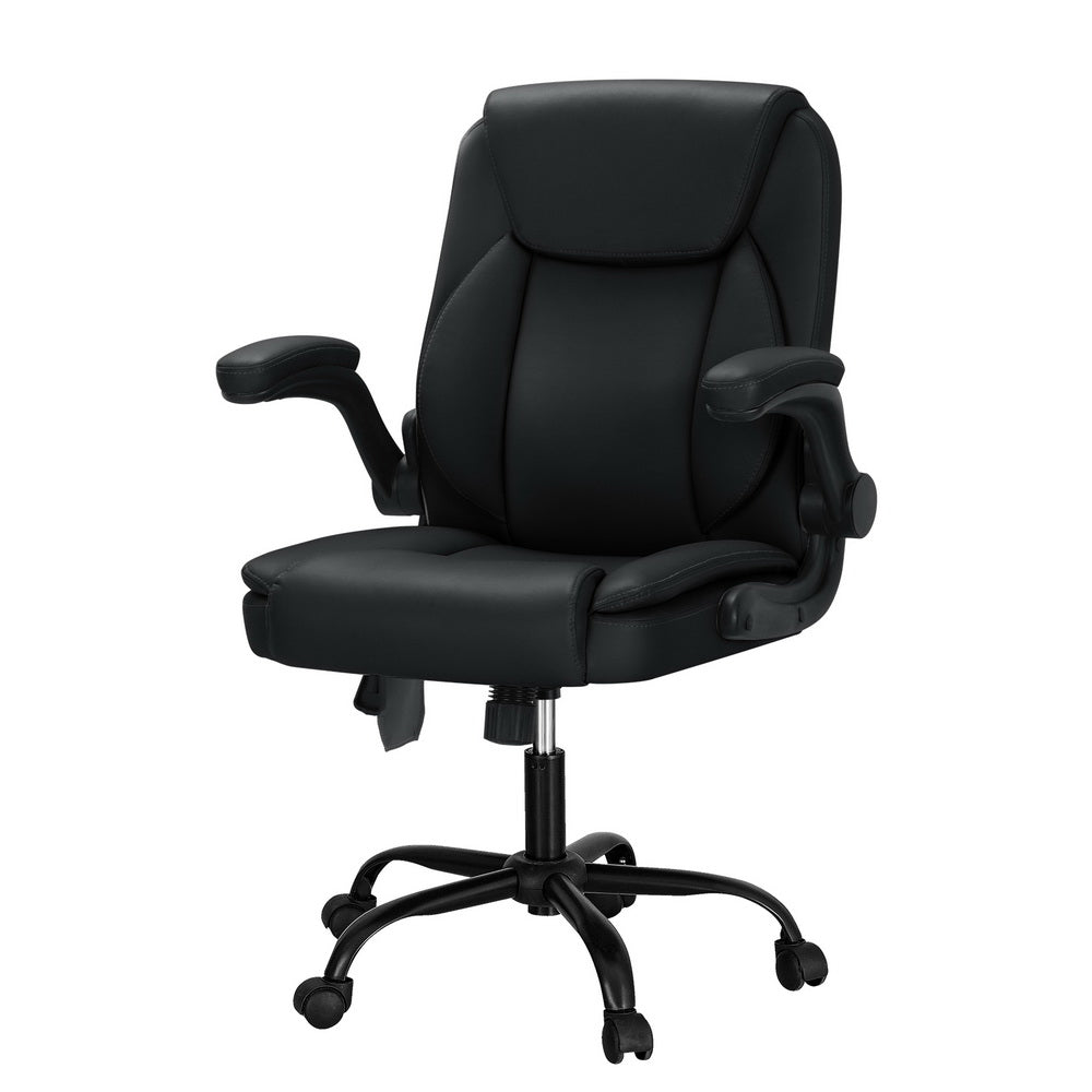 2 Point Massage Office Chair Leather Mid Back Black