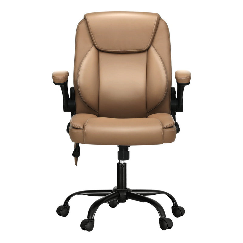 2 Point Massage Office Chair Leather Mid Back Espresso