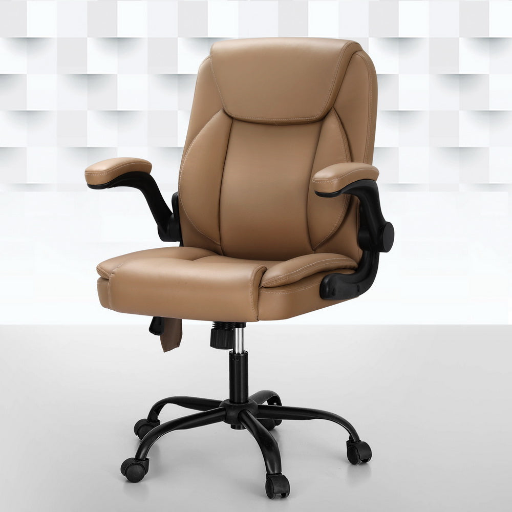 2 Point Massage Office Chair Leather Mid Back Espresso