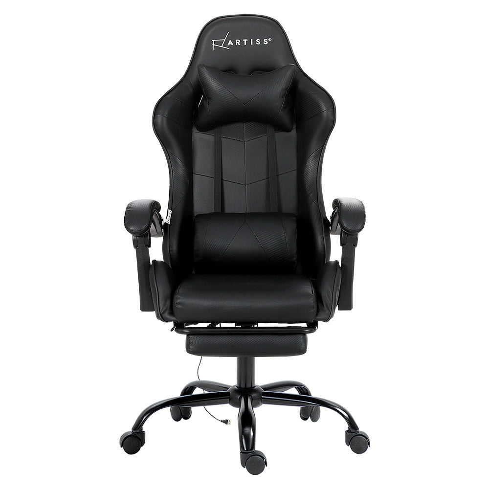 2 Point Massage Gaming Office Chair Footrest Black