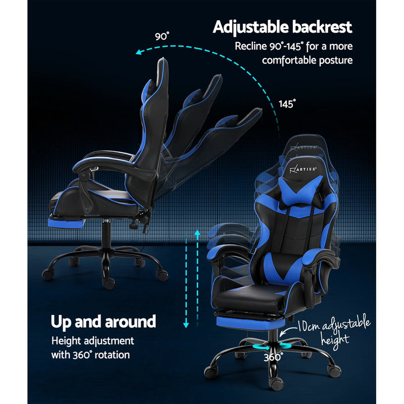 2 Point Massage Gaming Office Chair Footrest Blue