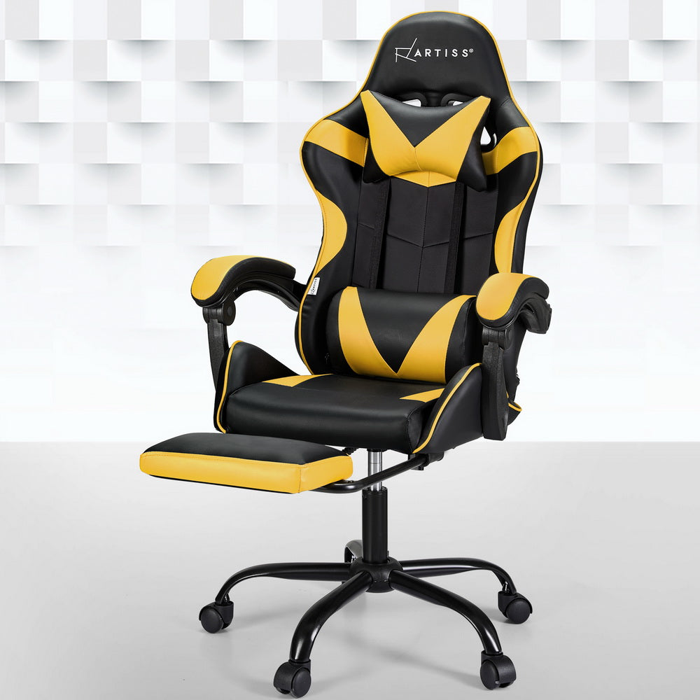 2 Point Massage Gaming Office Chair Footrest Yellow