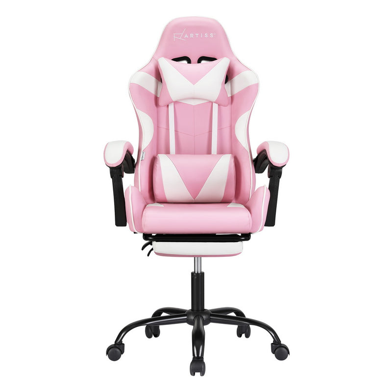 2 Point Massage Gaming Office Chair Footrest Pink