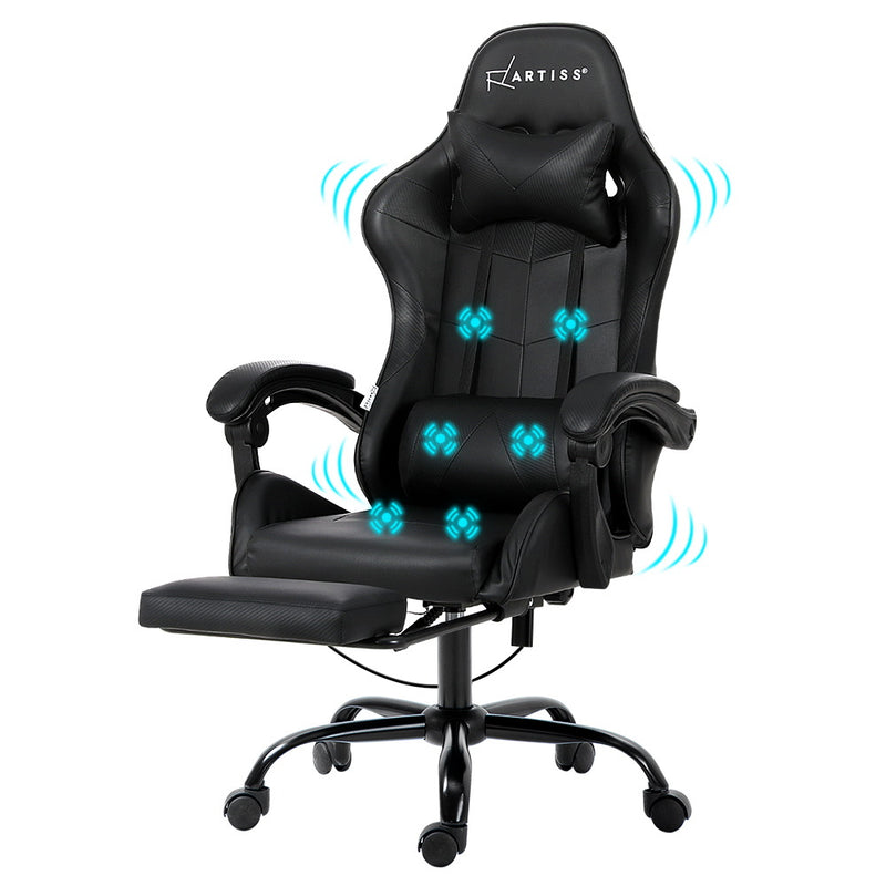 6 Point Massage Gaming Office Chair Footrest Black