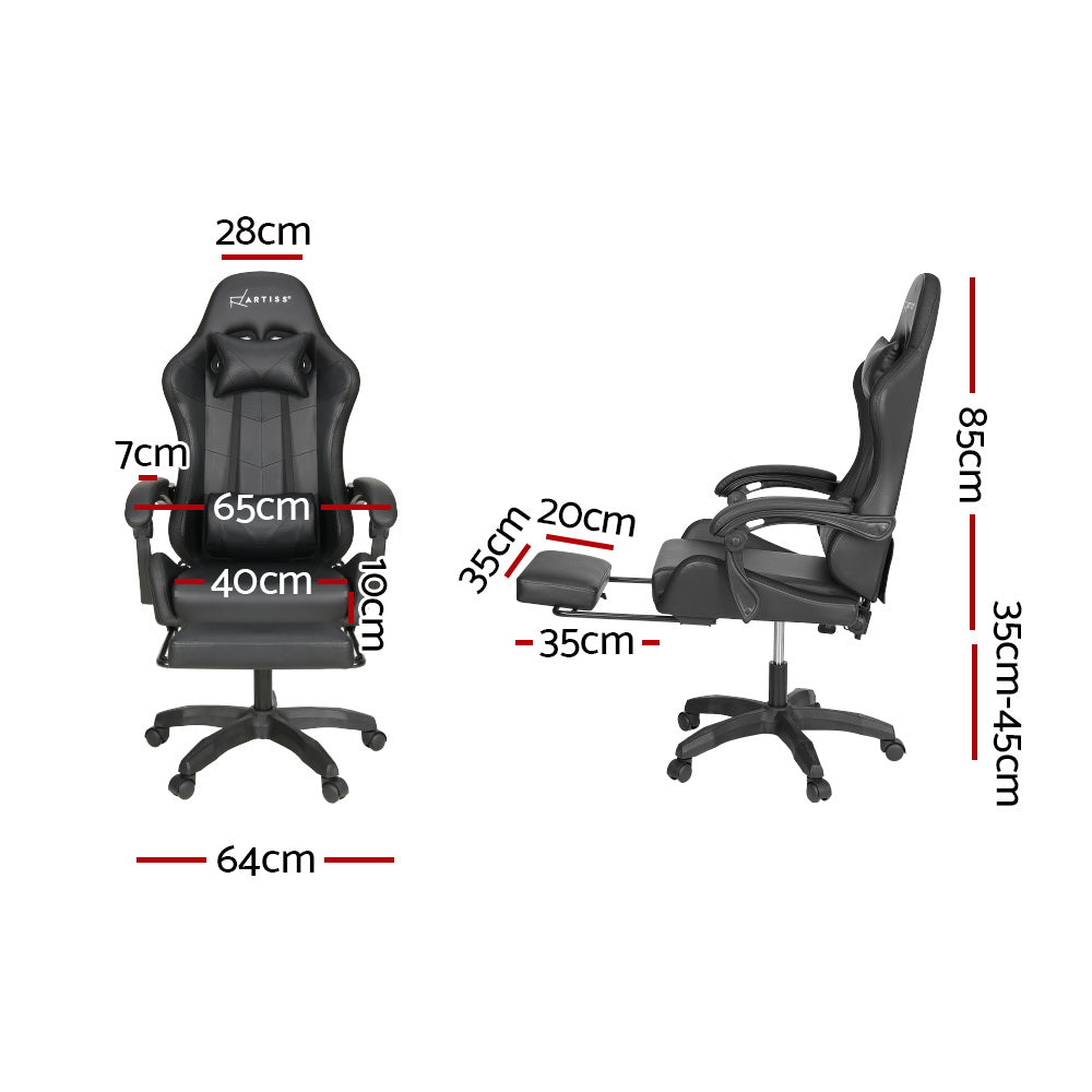 Point Massage Gaming Office Chair LED Footrest Black