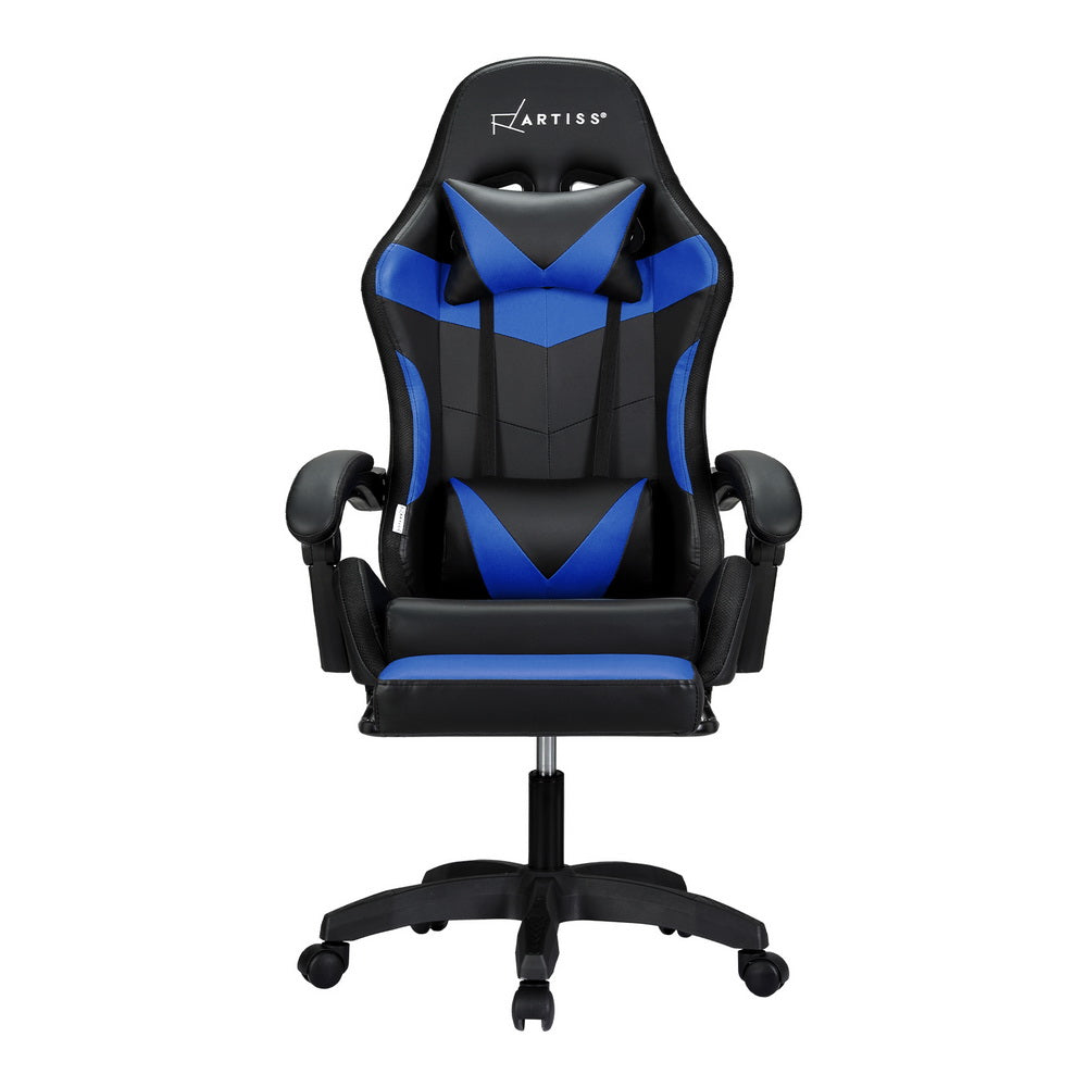 6 Point Massage Gaming Office Chair 7 LED Footrest Blue