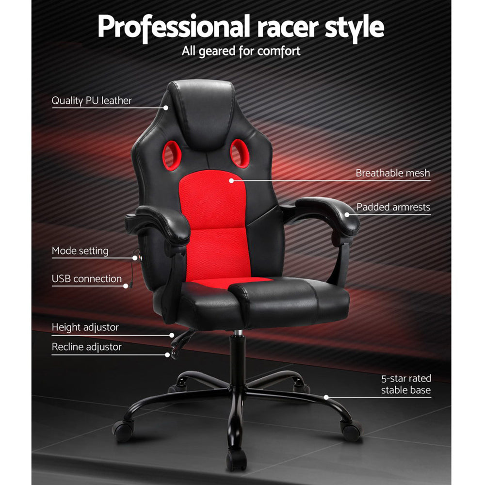 2 Point Massage Gaming Office Chair PU Leather Red