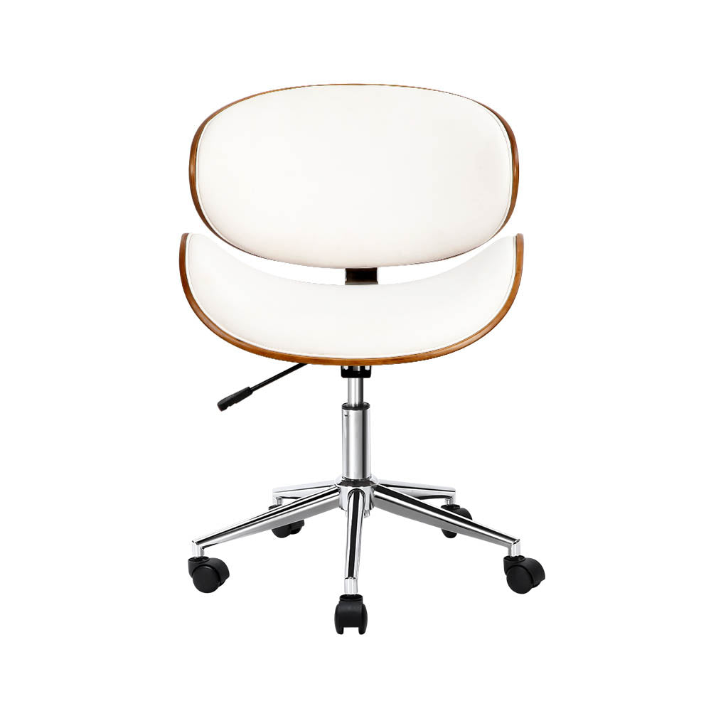 Wooden Office Chair Leather Seat White