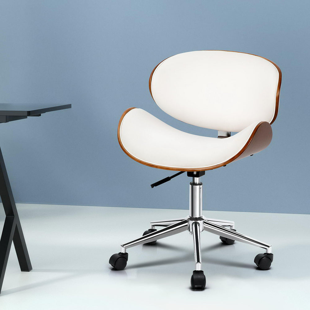 Wooden Office Chair Leather Seat White