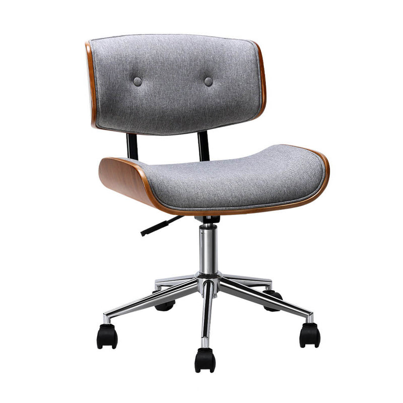 Wooden Office Chair Fabric Seat Grey