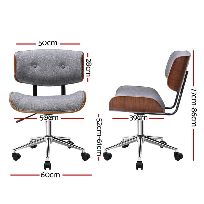 Wooden Office Chair Fabric Seat Grey