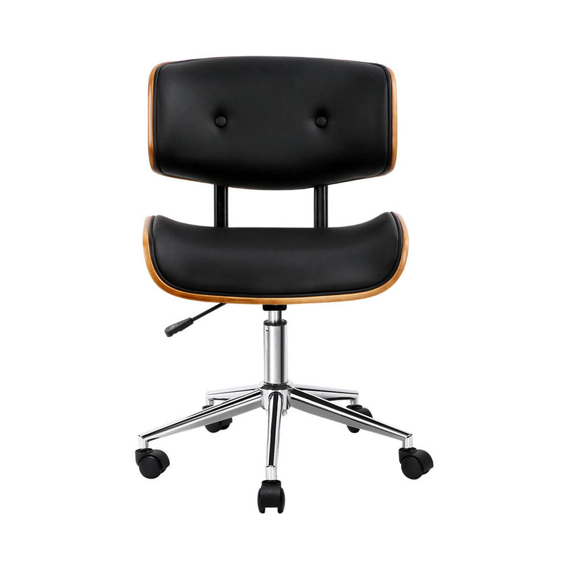 Wooden Office Chair Fabric Seat Black