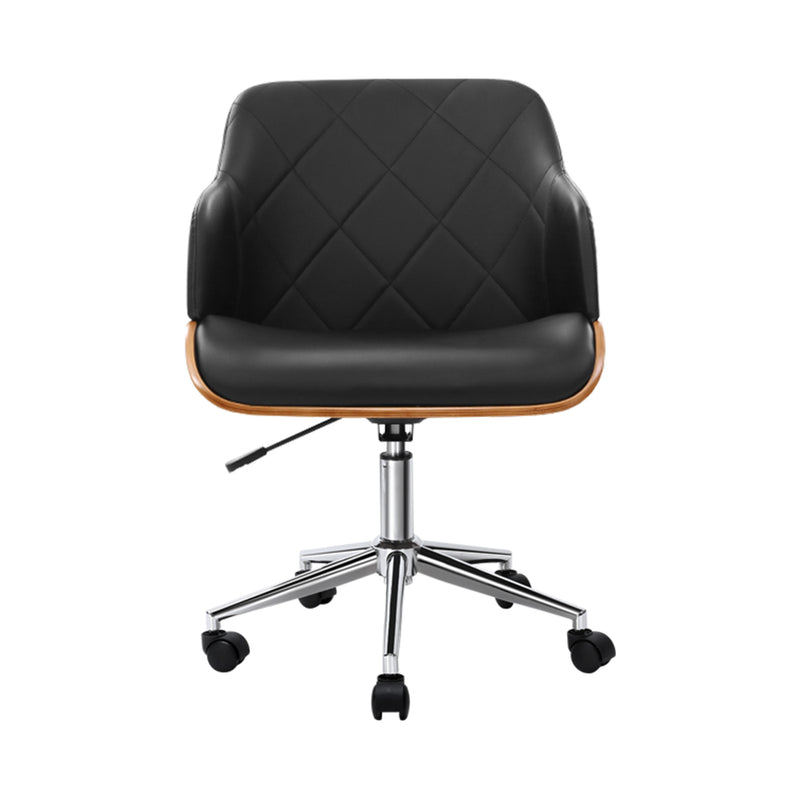 Wooden Office Chair Fabric Seat Black