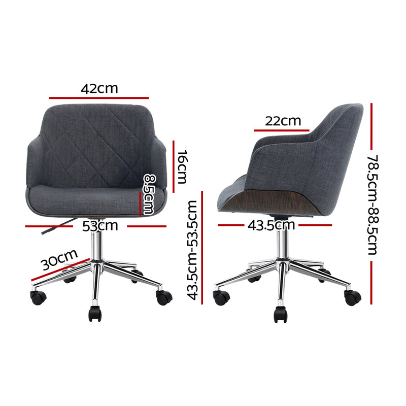 Wooden Office Chair Fabric Seat Grey