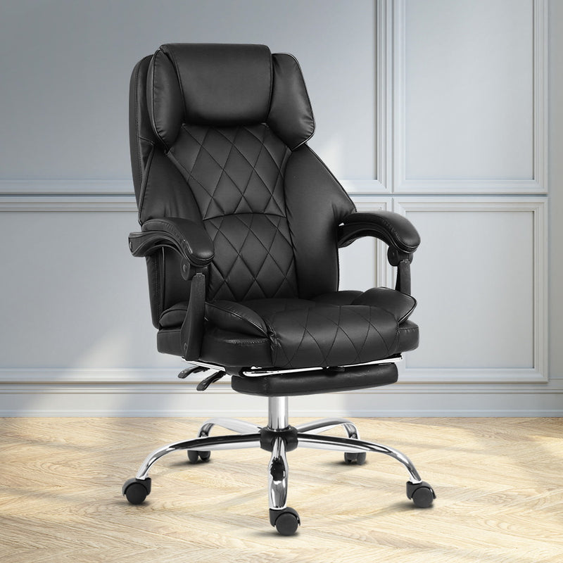 Executive Office Chair Leather Footrest Black