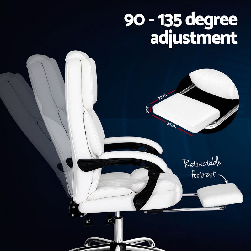 Executive Office Chair Leather Footrest White