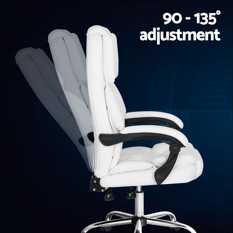 Executive Office Chair Leather Recliner White