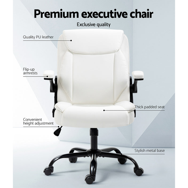 Executive Office Chair Mid Back White