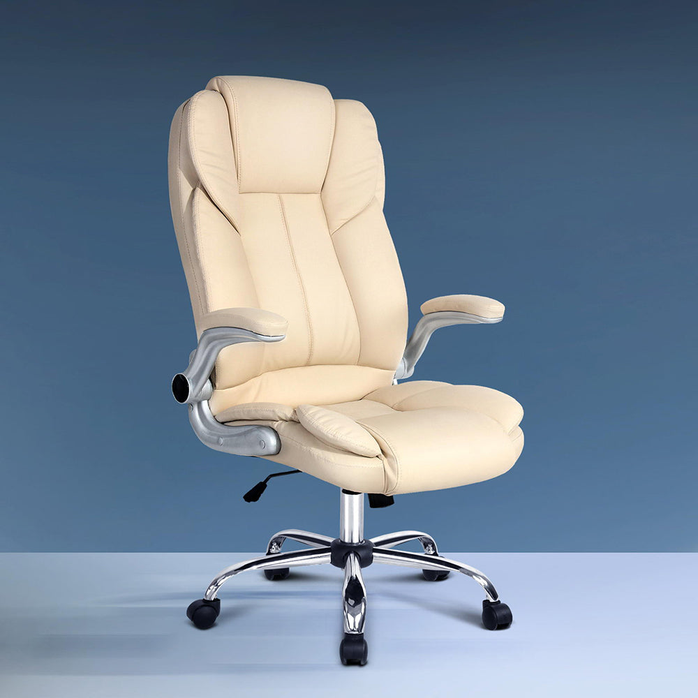 Executive Office Chair Leather Tilt Beige