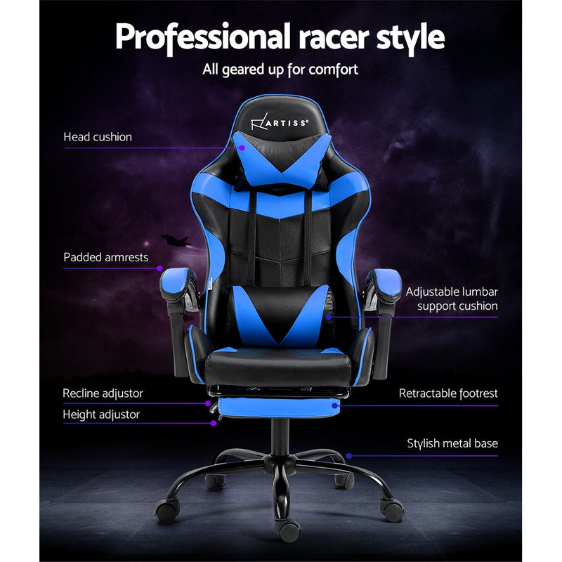 Gaming Office Chair Recliner Footrest Blue