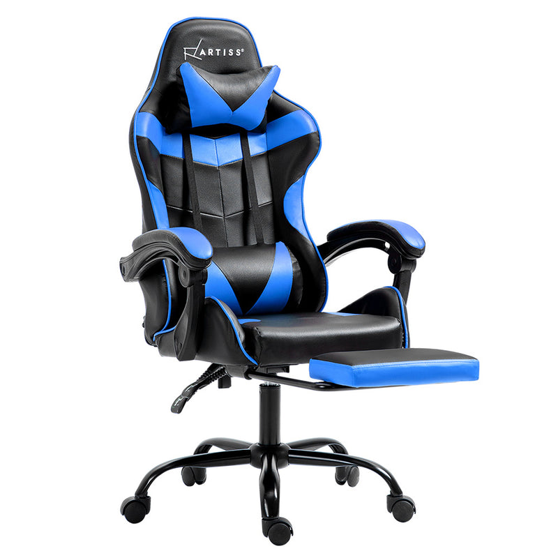 Gaming Office Chair Recliner Footrest Blue