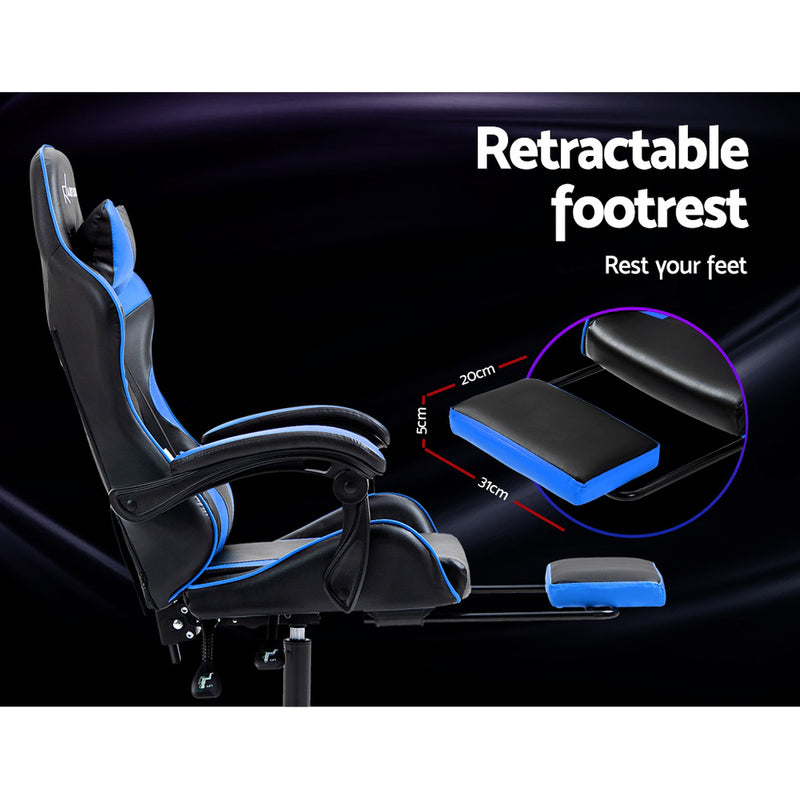 Gaming Office Chair Recliner Footrest Blue