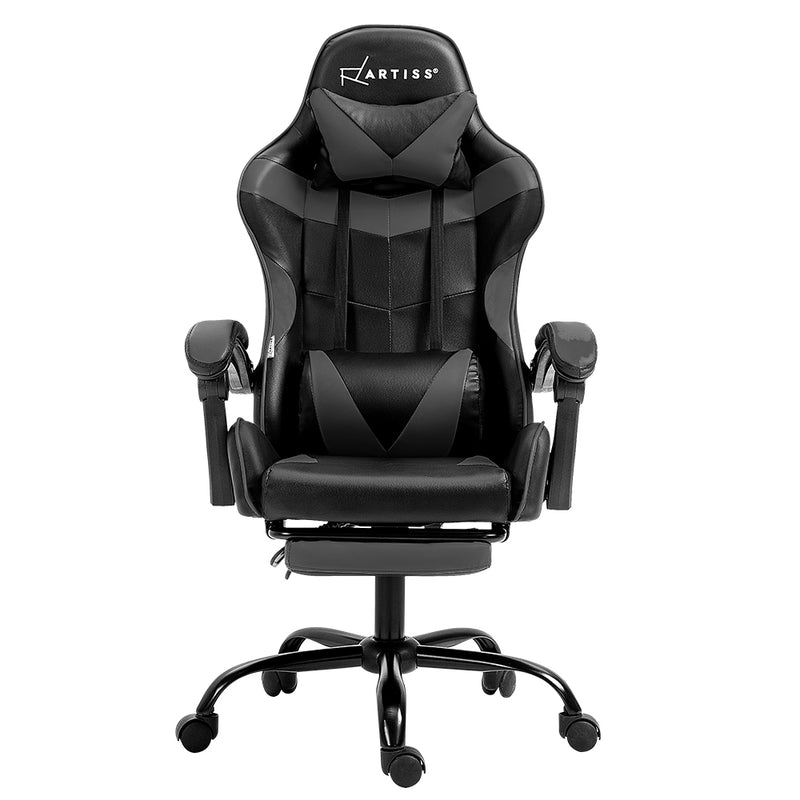 Gaming Office Chair Executive Computer Leather Chairs Footrest Grey