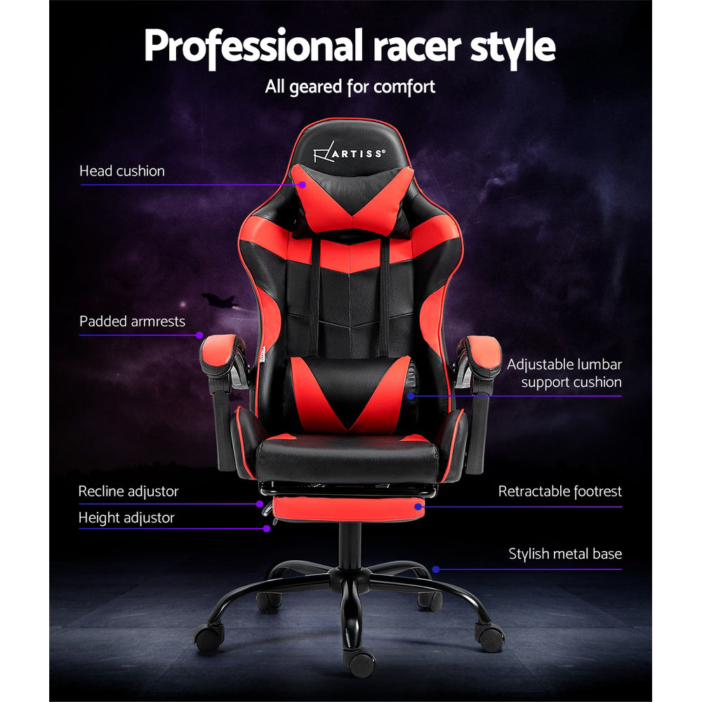 Gaming Office Chair Recliner Footrest Red