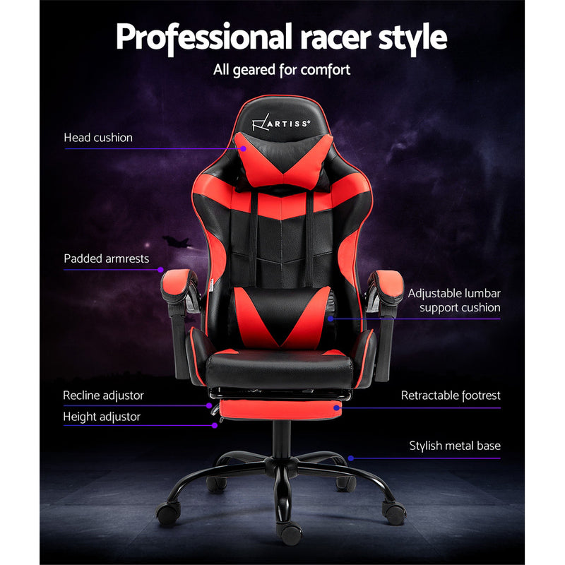 Gaming Office Chair Recliner Footrest Red