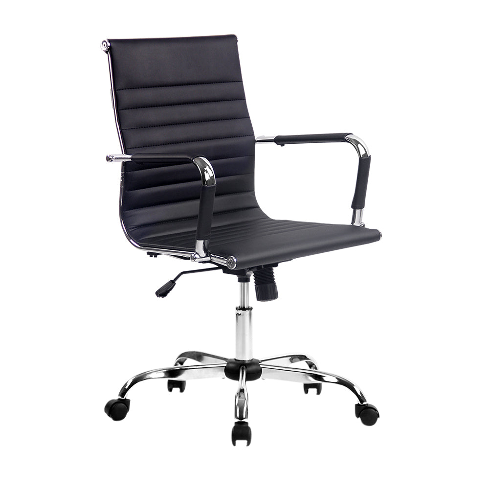 Office Chair PU Leather Mid Back Black