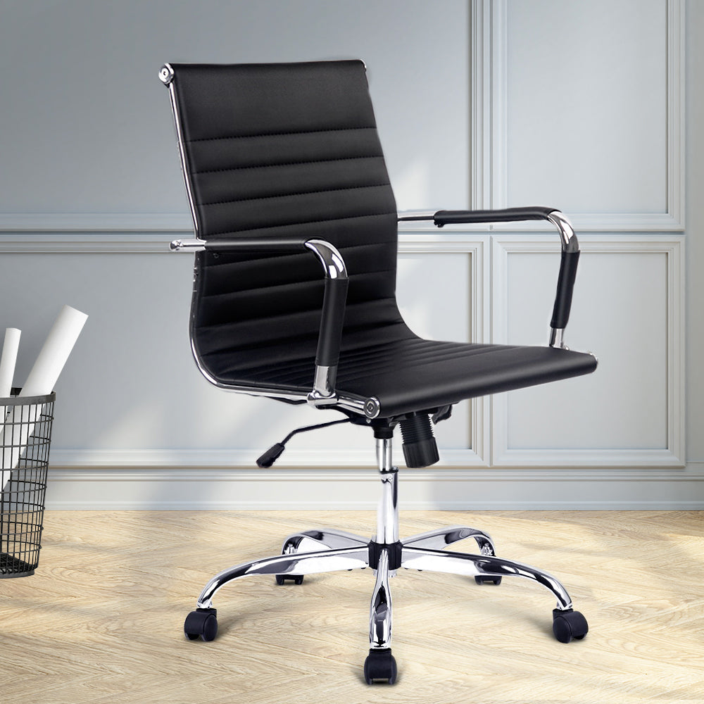 Office Chair PU Leather Mid Back Black