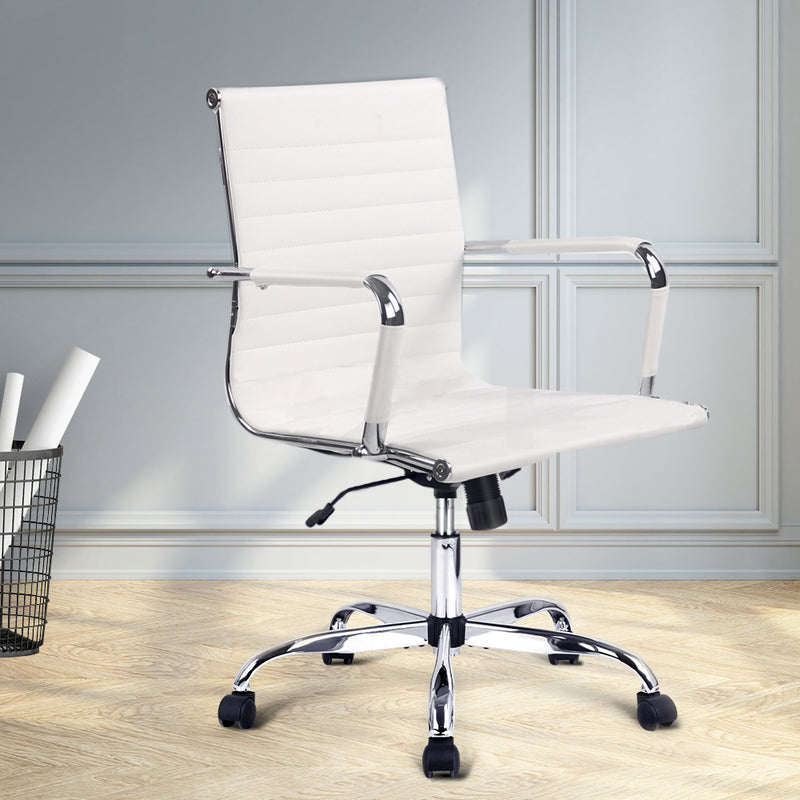 Office Chair PU Leather Mid Back White