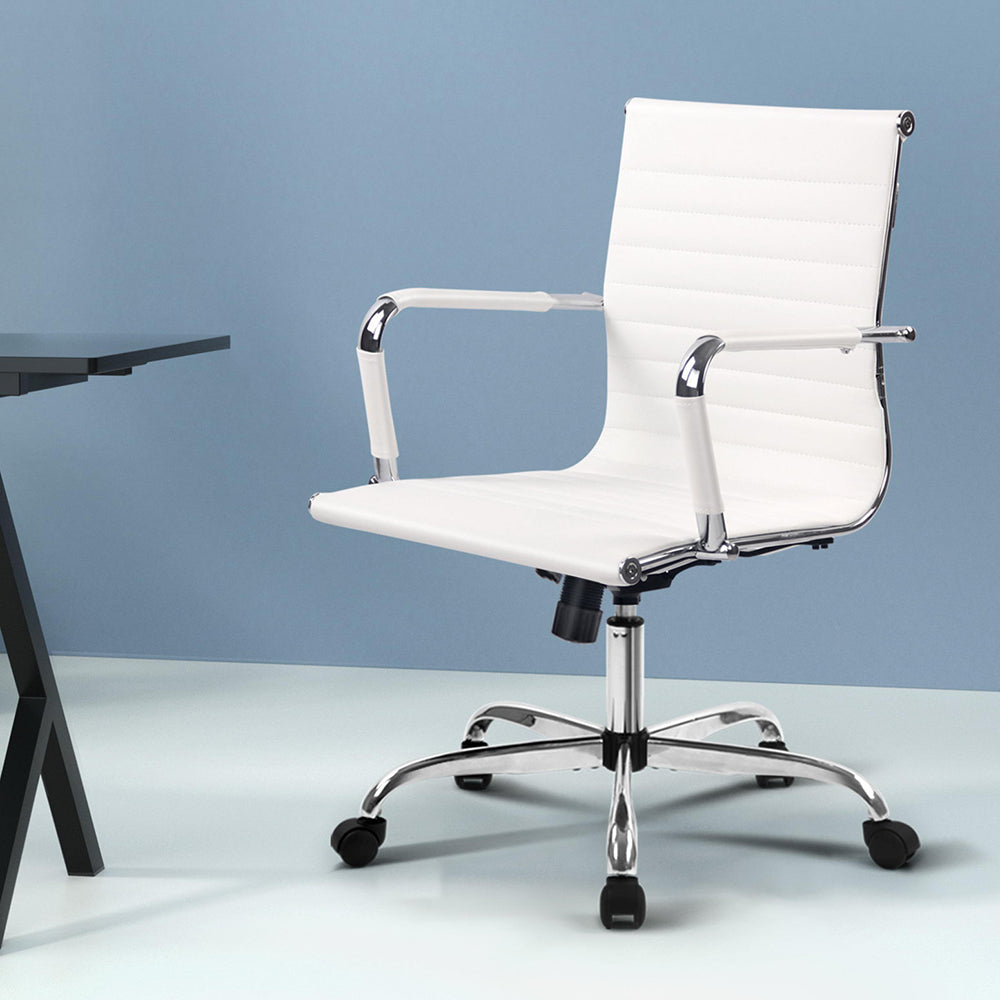 Office Chair PU Leather Mid Back White