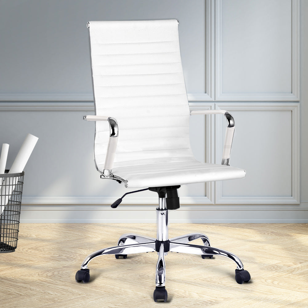 Office Chair PU Leather High Back White