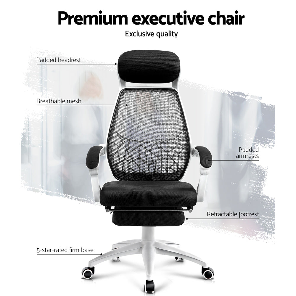 Mesh Office Chair Recliner Black White