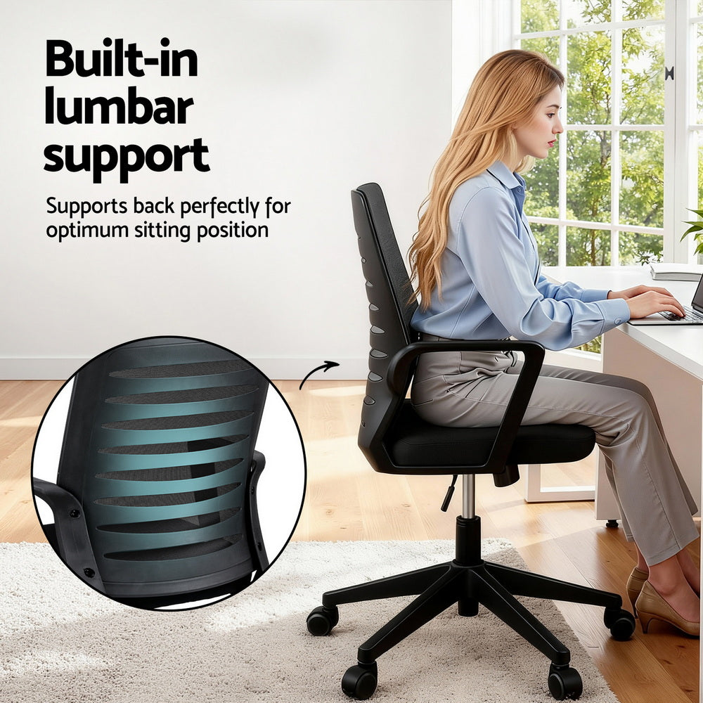 Ergonomic Office Chair Mesh Computer Desk Chairs with Lumbar Support, Height Adjustment Swivel Chair Mid Back for Home Office Study, Black