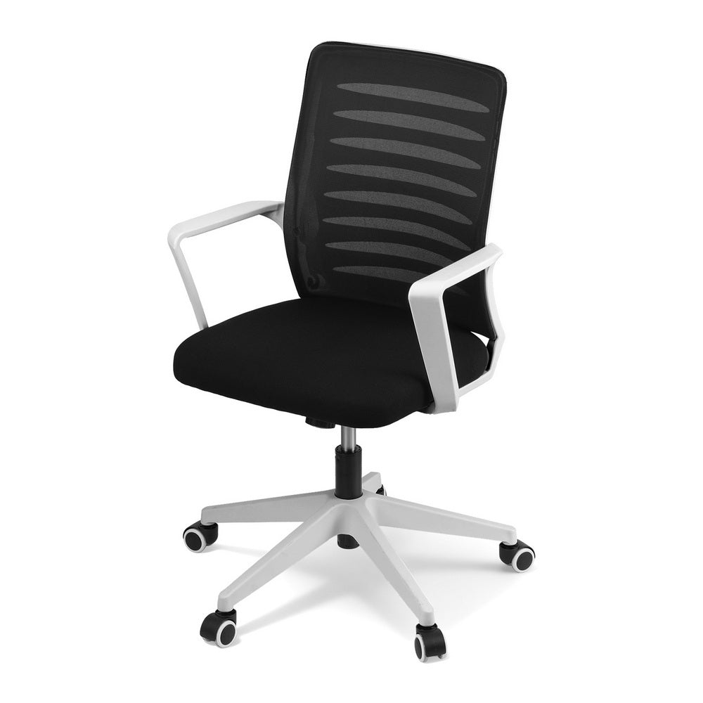 Ergonomic Office Chair Mesh Computer Desk Chairs with Lumbar Support, Height Adjustment Swivel Chair Mid Back for Home Office Study, Black and White