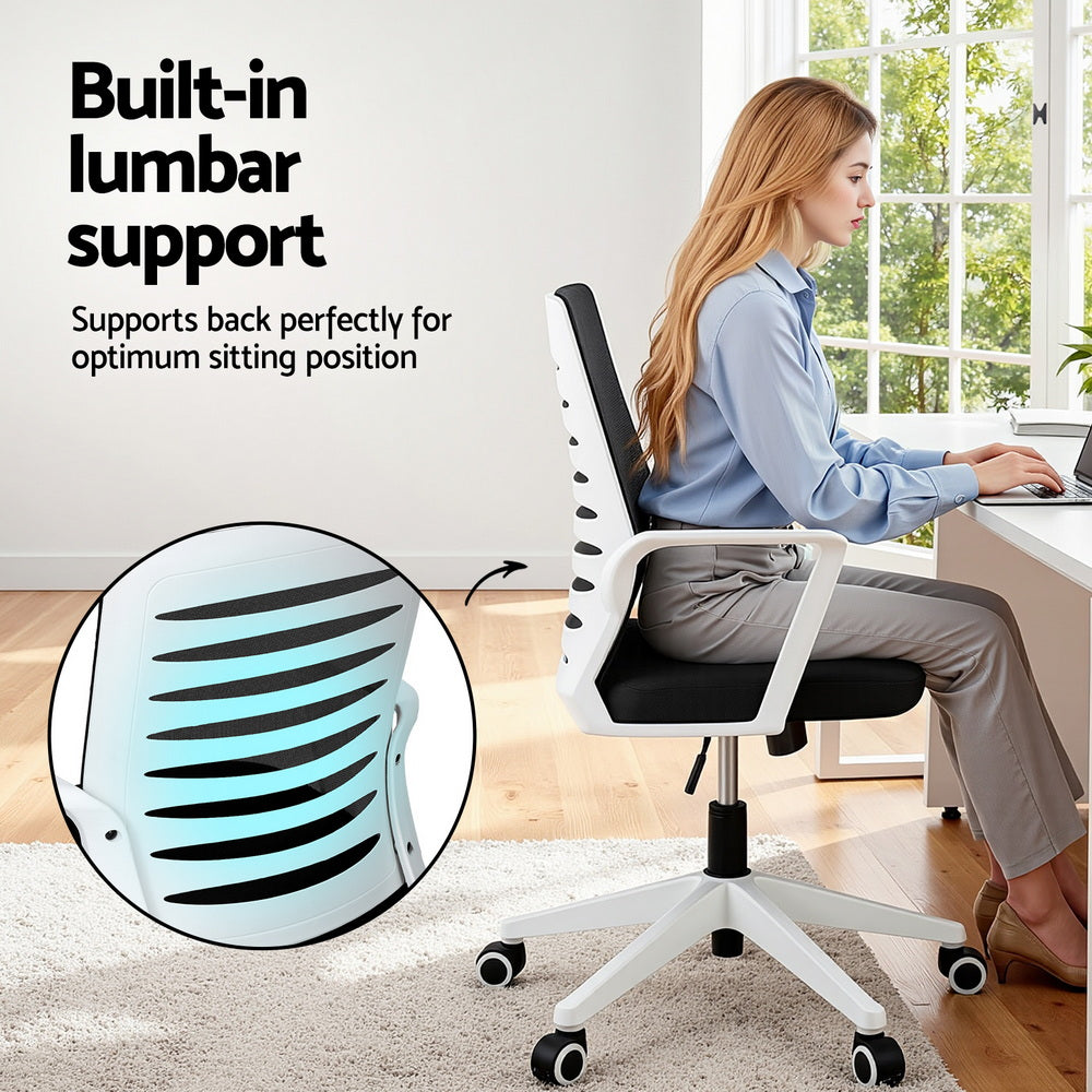 Ergonomic Office Chair Mesh Computer Desk Chairs with Lumbar Support, Height Adjustment Swivel Chair Mid Back for Home Office Study, Black and White